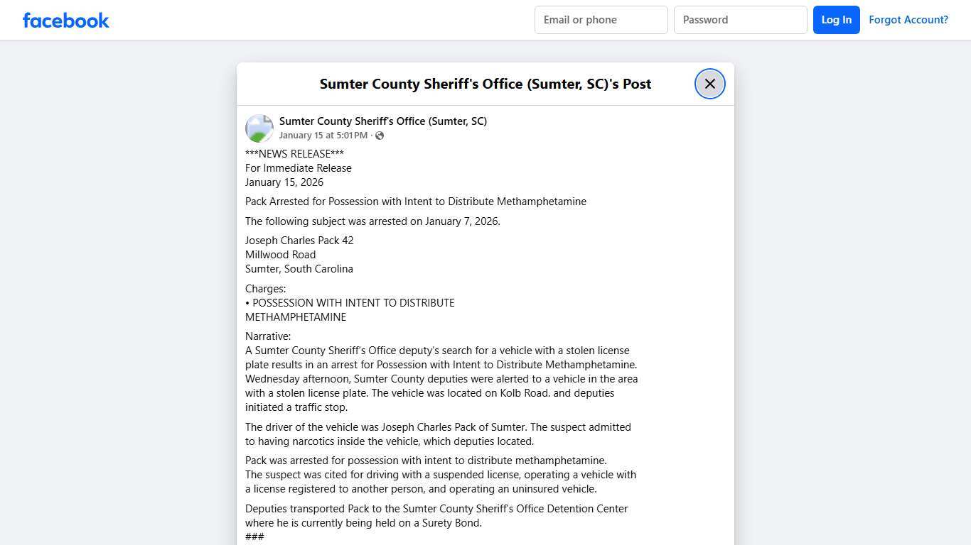 ***NEWS... - Sumter County Sheriff's Office (Sumter, SC) Facebook